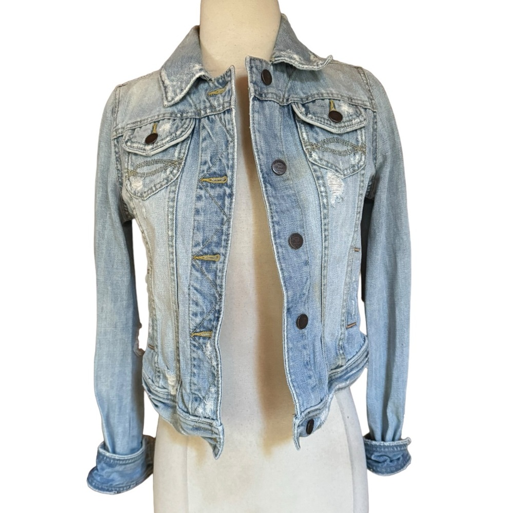 Abercrombie & Fitch Crop Deconstructed Button Down Jean Jacket